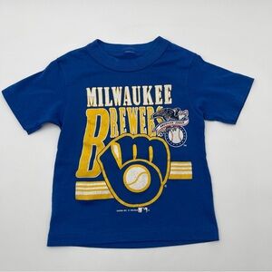 Vintage 1990 Toddler Milwaukee Brewers MLB Made in USA Blue Logo T-Shirt READ